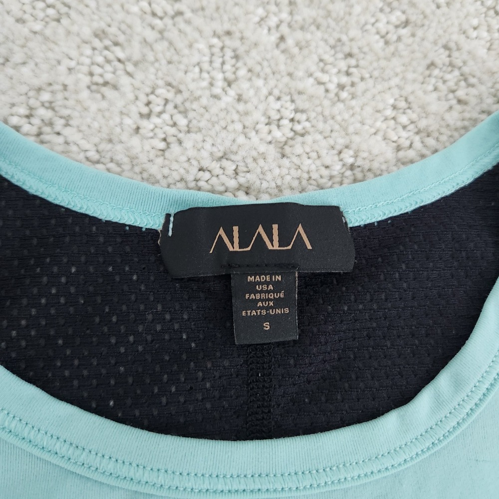 Womens Activewear Mesh Back Tie Crop Tank Top Aqua Blue Black size Small - Picture 5 of 9